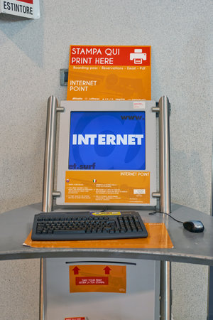 MILAN MALPENSA, ITALY - CIRCA NOVEMBER, 2017: Internet point at Milan-Malpensa airport.