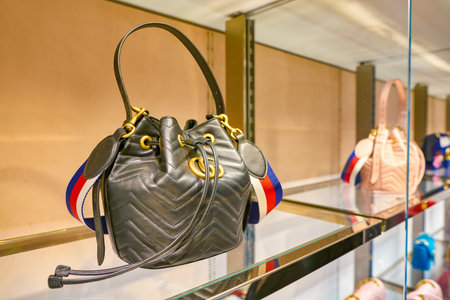 MILAN, ITALY - CIRCA NOVEMBER, 2017: Gucci bags on display at Rinascente. Rinascente is a collection of high-end stores.のeditorial素材