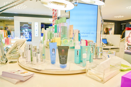 MILAN, ITALY - CIRCA NOVEMBER, 2017: cosmetics on display at Rinascente. Rinascente is a collection of high-end stores.のeditorial素材