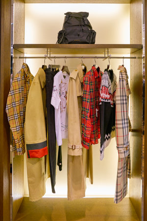 MILAN, ITALY - CIRCA NOVEMBER, 2017: various of clothes on display at Rinascente. Rinascente is a...