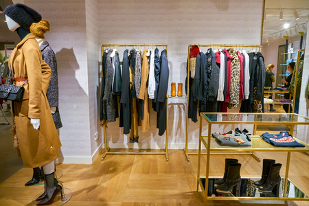 MILAN, ITALY - CIRCA NOVEMBER, 2017: various of clothes on display at Rinascente. Rinascente is a collection of high-end stores.のeditorial素材