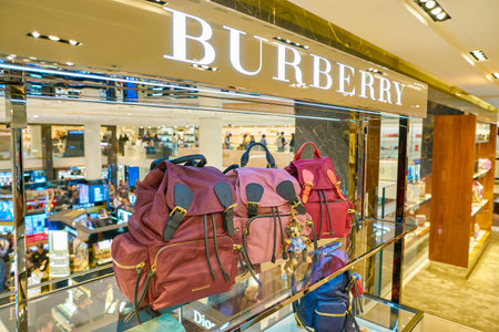 MILAN, ITALY - CIRCA NOVEMBER, 2017: Burberry bags on display at Rinascente. Rinascente is a...