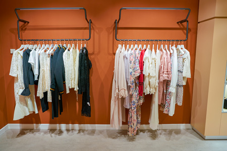 MILAN, ITALY - CIRCA NOVEMBER, 2017: various of clothes on display at Rinascente. Rinascente is a collection of high-end stores.のeditorial素材