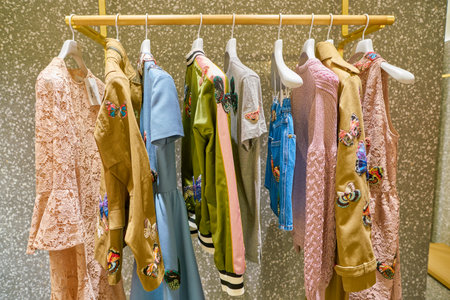 MILAN, ITALY - CIRCA NOVEMBER, 2017: various of Valentino clothes on display at Rinascente. Rinascente is a collection of high-end stores.のeditorial素材