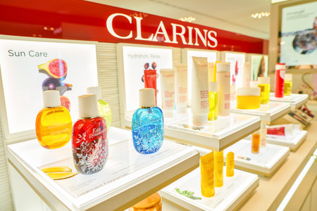 MILAN, ITALY - CIRCA NOVEMBER, 2017: cosmetics on display at Rinascente. Rinascente is a collection of high-end stores.のeditorial素材