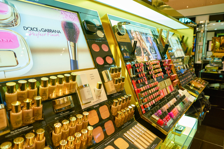 MILAN, ITALY - CIRCA NOVEMBER, 2017: cosmetics on display at Rinascente. Rinascente is a collection of high-end stores.のeditorial素材