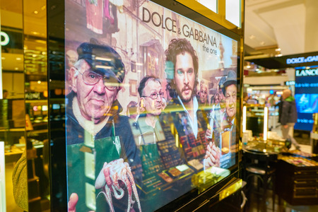 MILAN, ITALY - CIRCA NOVEMBER, 2017: close up shot of Dolce & Gabbana poster at Rinascente. Rinascente is a collection of high-end stores.のeditorial素材