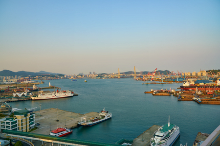 BUSAN, SOUTH KOREA - CIRCA MAY, 2017: view of Busan from Lotte Department Store. Busan, formerly known as Pusan, is South Korea's second most-populous city after Seoul.のeditorial素材