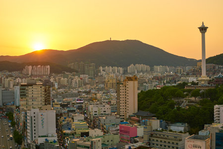 BUSAN, SOUTH KOREA - CIRCA MAY, 2017: view of Busan from Lotte Department Store. Busan, formerly known as Pusan, is South Korea's second most-populous city after Seoul.のeditorial素材