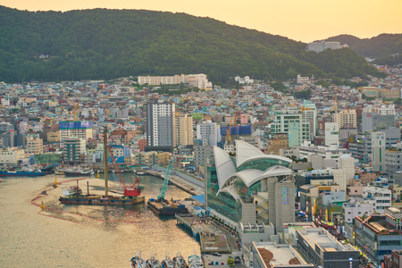 BUSAN, SOUTH KOREA - CIRCA MAY, 2017: view of Busan from Lotte Department Store. Busan, formerly known as Pusan, is South Korea's second most-populous city after Seoul.のeditorial素材