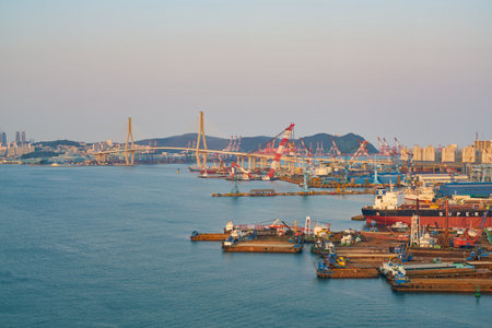 BUSAN, SOUTH KOREA - CIRCA MAY, 2017: view of Busan from Lotte Department Store. Busan, formerly known as Pusan, is South Korea's second most-populous city after Seoul.のeditorial素材