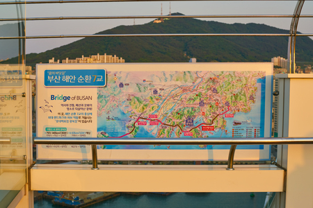BUSAN, SOUTH KOREA - CIRCA MAY, 2017: information stand at observation area on the top of the Lotte Department Store Gwangbok.のeditorial素材