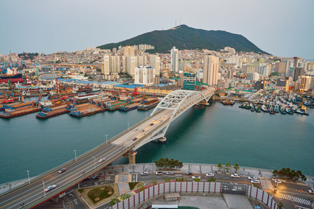 BUSAN, SOUTH KOREA - CIRCA MAY, 2017: view of Busan from Lotte Department Store. Busan, formerly known as Pusan, is South Korea's second most-populous city after Seoul.のeditorial素材