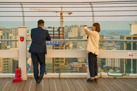BUSAN, SOUTH KOREA - CIRCA MAY, 2017: observation area at the top of the Lotte Department Store Gwangbok.のeditorial素材