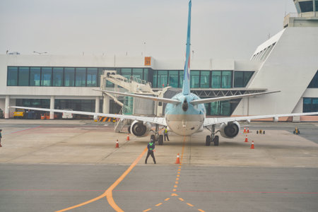BUSAN, SOUTH KOREA - CIRCA MAY, 2017: aircraft stand on the tarmac at Gimhae International Airport.