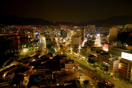 BUSAN, SOUTH KOREA - CIRCA MAY, 2017: view of Busan from Lotte Department Store. Busan, formerly known as Pusan, is South Korea's second most-populous city after Seoul.のeditorial素材