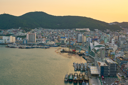 BUSAN, SOUTH KOREA - CIRCA MAY, 2017: view of Busan from Lotte Department Store. Busan, formerly known as Pusan, is South Korea's second most-populous city after Seoul.のeditorial素材