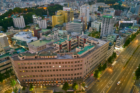 BUSAN, SOUTH KOREA - CIRCA MAY, 2017: view of Busan from Lotte Department Store. Busan, formerly known as Pusan, is South Korea's second most-populous city after Seoul.のeditorial素材