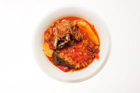 Studio shot of restaurant food, isolated on white background.の写真素材