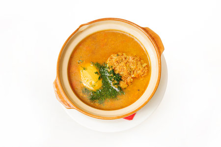 Studio shot of restaurant food, isolated on white background.の写真素材