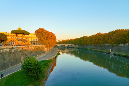 ROME, ITALY - CIRCA NOVEMBER, 2017: view of Tiber riverside and cityscape of Rome. Rome is the capital city of Italy.のeditorial素材