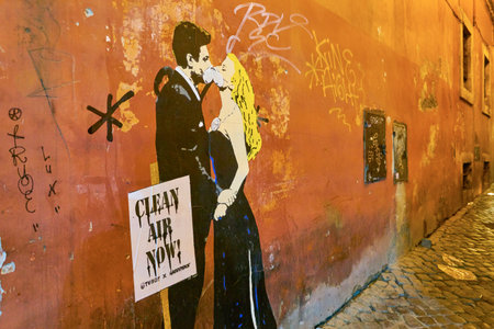 ROME, ITALY - CIRCA NOVEMBER, 2017: graffiti of a wall in Rome. Rome is the capital city of Italy.