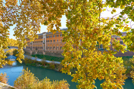 ROME, ITALY - CIRCA NOVEMBER, 2017: view of Tiber riverside and cityscape of Rome. Rome is the capital city of Italy.のeditorial素材