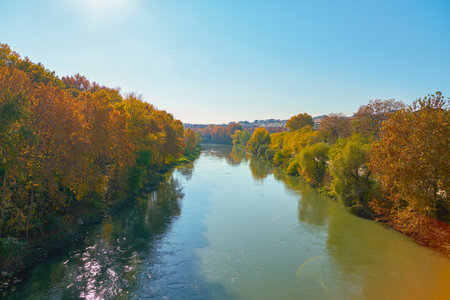 ROME, ITALY - CIRCA NOVEMBER, 2017: view of Tiber riverside and cityscape of Rome. Rome is the...