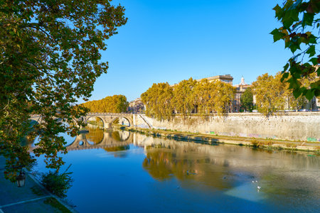 ROME, ITALY - CIRCA NOVEMBER, 2017: view of Tiber riverside and cityscape of Rome. Rome is the capital city of Italy.のeditorial素材