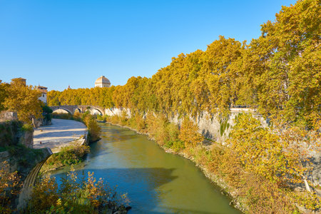 ROME, ITALY - CIRCA NOVEMBER, 2017: view of Tiber riverside and cityscape of Rome. Rome is the capital city of Italy.のeditorial素材