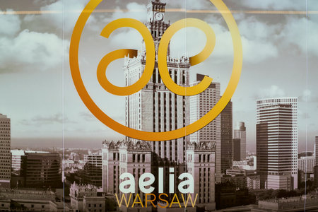 WARSAW, POLAND - CIRCA NOVEMBER, 2017: Aelia Duty Free Shop sign in Warsaw Chopin Airport.