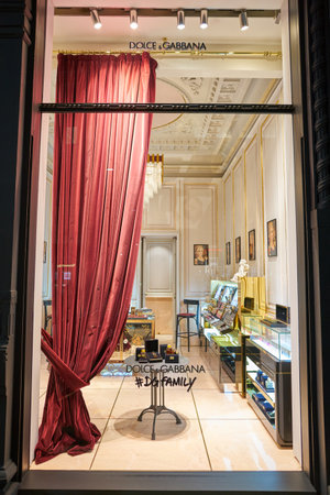 MILAN, ITALY - CIRCA NOVEMBER, 2017: a window display at Dolce & Gabbana store in Milan. Dolce &...