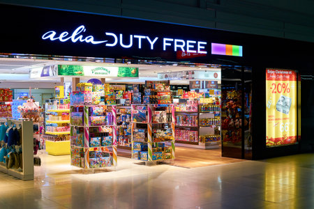 WARSAW, POLAND - CIRCA NOVEMBER, 2017: the entrance to Aelia Duty Free store at Warsaw Chopin Airport.のeditorial素材
