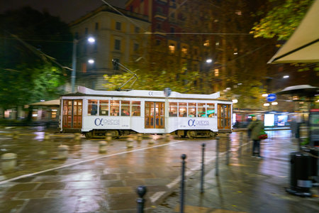 MILAN, ITALY - CIRCA NOVEMBER, 2017: tram in the city of Milan.のeditorial素材