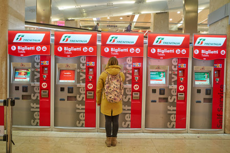 MILAN, ITALY - CIRCA NOVEMBER, 2017: ticket kiosks at Milano Centrale railway station. Milano...
