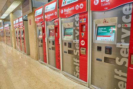 MILAN, ITALY - CIRCA NOVEMBER, 2017: ticket kiosks at Milano Centrale railway station. Milano...