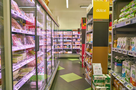 MILAN, ITALY - CIRCA NOVEMBER, 2017: inside Bio c'Bon supermarket in Milan.のeditorial素材