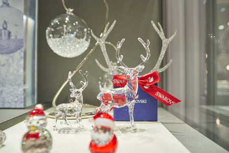 MILAN, ITALY - CIRCA NOVEMBER, 2017: decorations on display at Swarovski store in Milan. Swarovski is an Austrian producer of lead glass.のeditorial素材