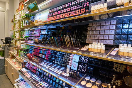 MILAN, ITALY - CIRCA NOVEMBER, 2017: cosmetics on display at Yves Rocher store in Milan.のeditorial素材