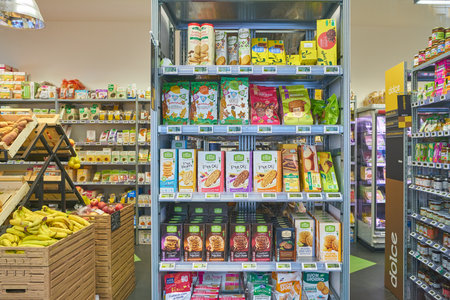 MILAN, ITALY - CIRCA NOVEMBER, 2017: cookies on display at Bio c'Bon supermarket in Milan.のeditorial素材
