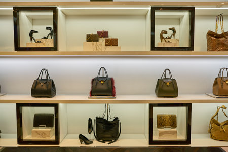 MILAN, ITALY - CIRCA NOVEMBER, 2017: interior shot of Michael Kors store in Milan. Michael Kors Holdings Limited is an American fashion company.のeditorial素材