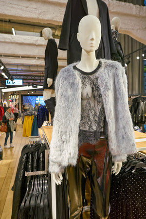 MILAN, ITALY - CIRCA NOVEMBER, 2017: clothing on display at Bershka store in Milan.のeditorial素材