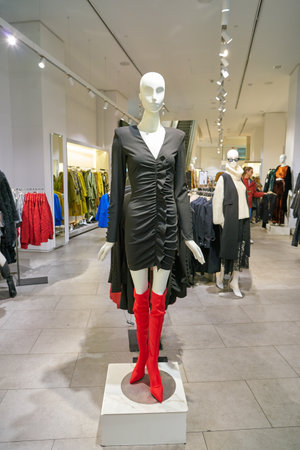 MILAN, ITALY - CIRCA NOVEMBER, 2017: inside a Mango flagship shop in Milan. MANGO is a Spanish...