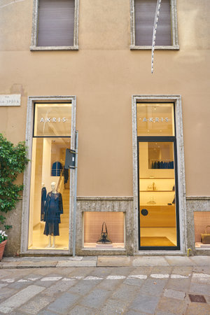 MILAN, ITALY - CIRCA NOVEMBER, 2017: shopfront of a Akris shop in Milan.のeditorial素材