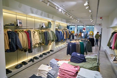 MILAN, ITALY - CIRCA NOVEMBER, 2017: inside a Mango flagship shop in Milan. MANGO is a Spanish clothing design and manufacturing company.のeditorial素材