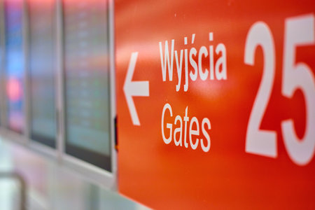 WARSAW, POLAND - CIRCA NOVEMBER, 2017: close up shot of pointer in Warsaw Chopin Airport.のeditorial素材
