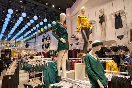 MILAN, ITALY - CIRCA NOVEMBER, 2017: clothing on display at retail store in Milan.