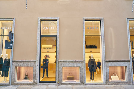 MILAN, ITALY - CIRCA NOVEMBER, 2017: shopfront of a Akris shop in Milan.のeditorial素材