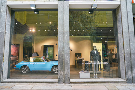 MILAN, ITALY - CIRCA NOVEMBER, 2017: shopfront of a Porsche Design shop in Milan.