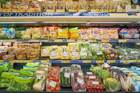 MILAN, ITALY - CIRCA NOVEMBER, 2017: food products for sale in shop in Milan.のeditorial素材
